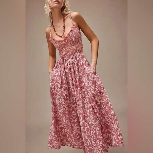Free People Dresses & Skirts - Free People Sweet Nothings Midi Dress Pink Combo, size large